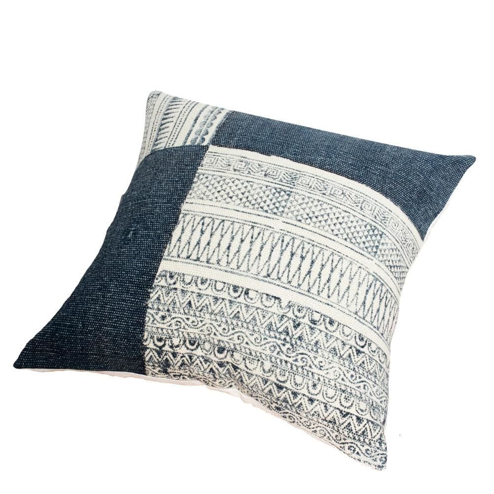 Dae 24 x 24 Square Handwoven Cotton Accent Throw Pillow, Classic Simple Kilim Pattern, Set of 2, Blue, Off White By The Urban Port