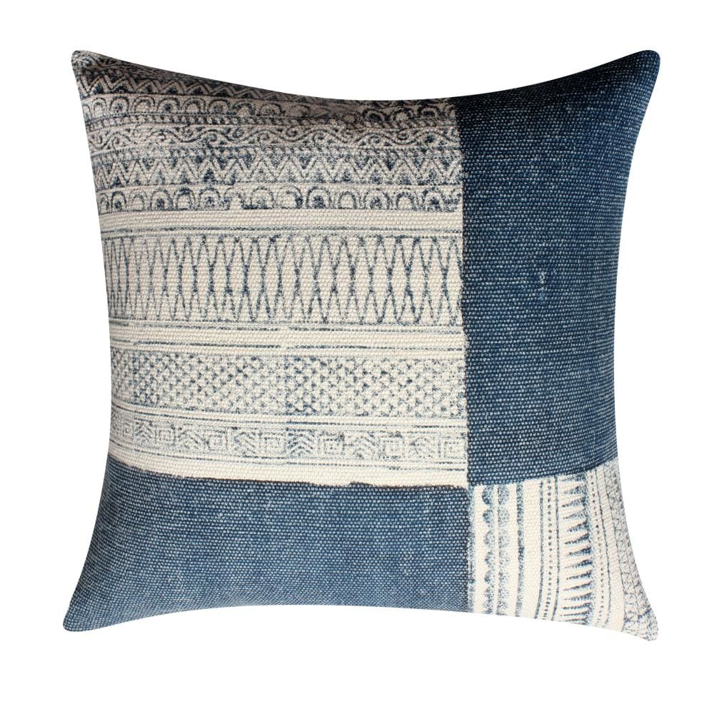 Dae 24 x 24 Square Handwoven Cotton Accent Throw Pillow, Classic Simple Kilim Pattern, Set of 2, Blue, Off White By The Urban Port