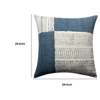 Dae 24 x 24 Square Handwoven Cotton Accent Throw Pillow, Classic Simple Kilim Pattern, Set of 2, Blue, Off White By The Urban Port