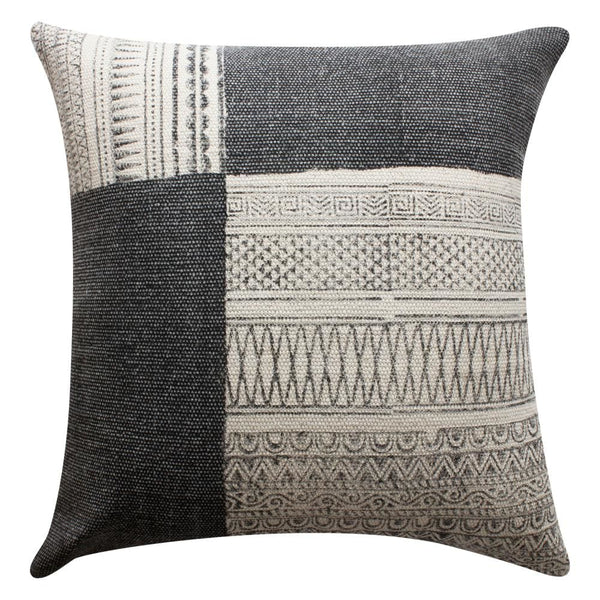 Dae 24 x 24 Square Handwoven Accent Throw Pillow, Cotton Dhurrie, Classic Kilim Pattern, Set of 2, Gray, Off White By The Urban Port