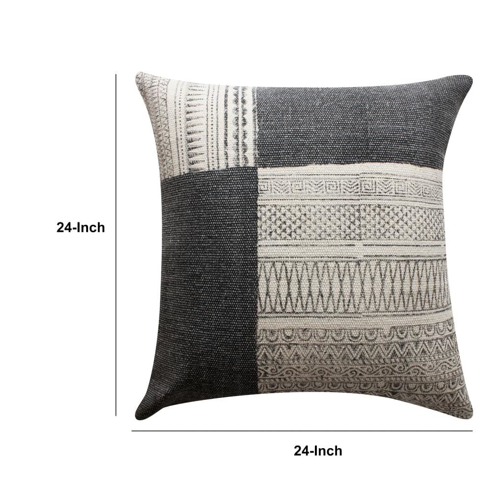 Dae 24 x 24 Square Handwoven Accent Throw Pillow, Cotton Dhurrie, Classic Kilim Pattern, Set of 2, Gray, Off White By The Urban Port