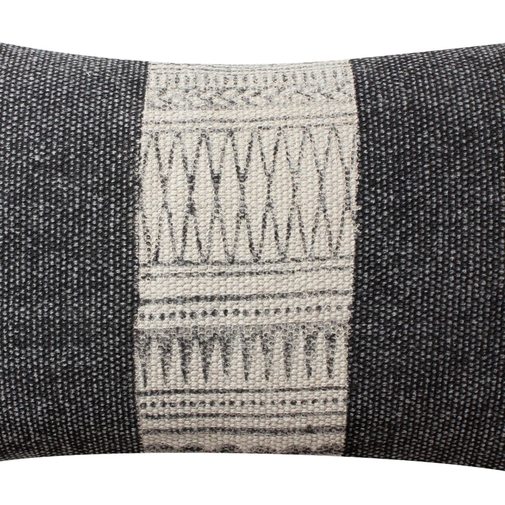 12 x 20 Rectangular Soft Cotton Dhurrie Accent Lumbar Throw Pillow, Kilim Pattern, Set of 2, Gray, White By The Urban Port