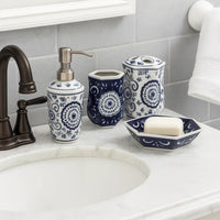 Elegantly Crafted Bath Accessories, Set of 4, Blue and White - BM200607