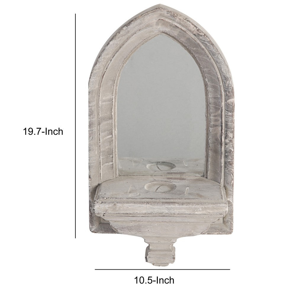 Cement Protected Decorative Wall Mirror, Washed White - BM200637