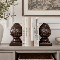 Ceramic Artichoke Bookends on Square Base, Pair of 2, Brown - BM200648