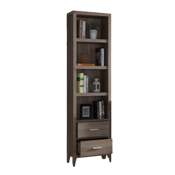 Wooden Media Tower with Four Open Shelves and Two Drawers, Dark Taupe Brown - BM200666