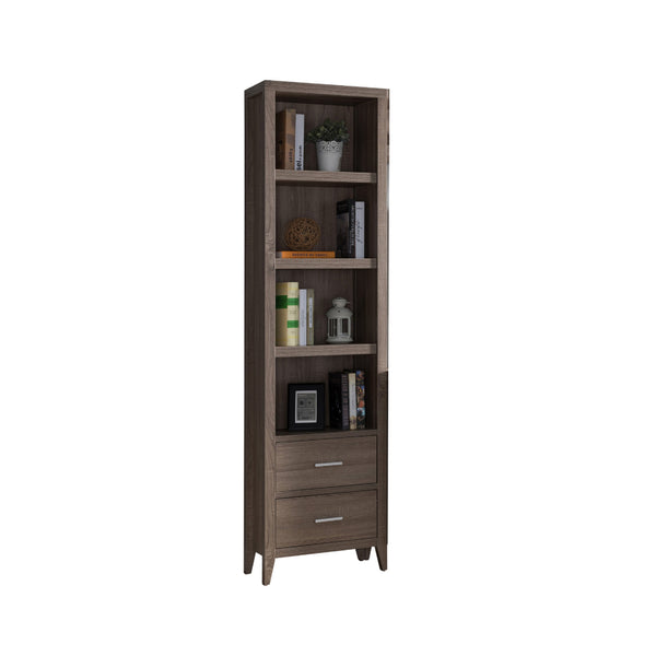 Wooden Media Tower with Four Open Shelves and Two Drawers, Dark Taupe Brown - BM200666