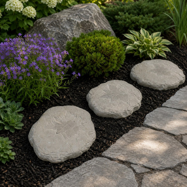 Concrete Fossil Accent Stone with Maple Leaf Imprint, White - BM200857