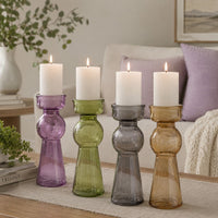 Glass Pillar Tealight Candle Holders, Set of 4, Multicolor - BM200869
