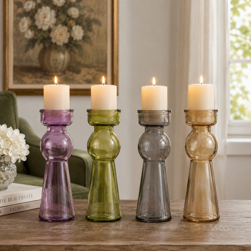Glass Pillar Tealight Candle Holders, Set of 4, Multicolor - BM200869