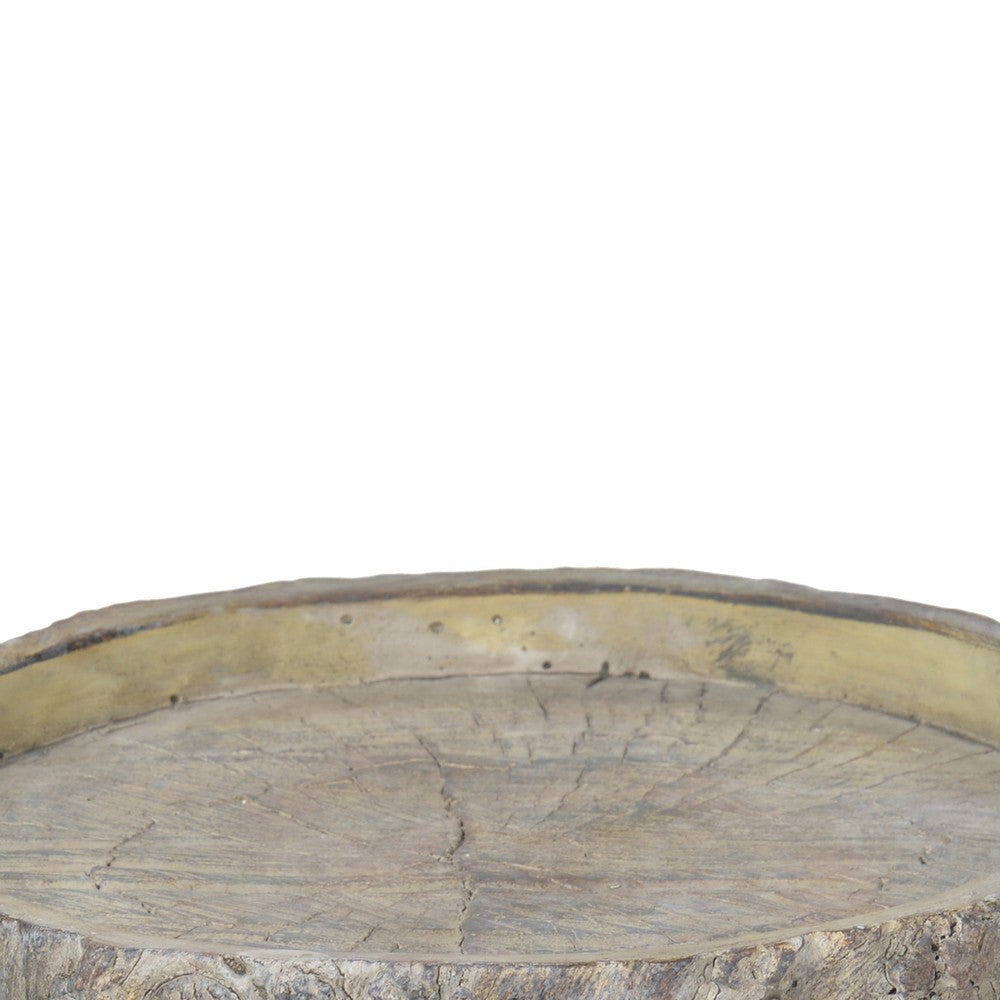 Decorative Round Shape Cemented Log Plate, Gray - BM200904