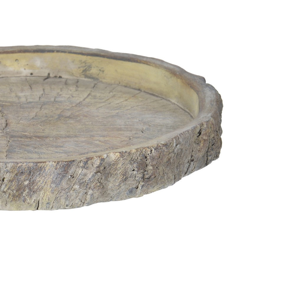 Decorative Round Shape Cemented Log Plate, Gray - BM200904