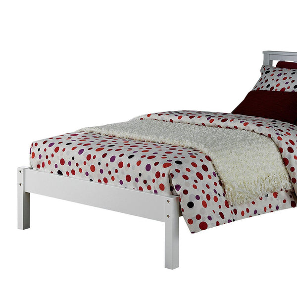Wooden Twin Size Bed with Slated Headboard and Block Legs, White - AMF-37152