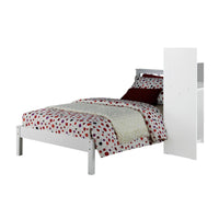 Wooden Twin Size Bed with Slated Headboard and Block Legs, White - AMF-37152