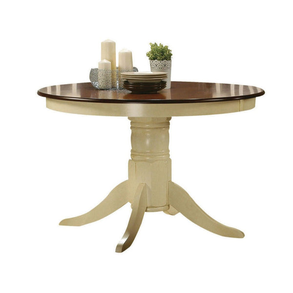 Smooth Wooden Round Dining Table With Pedestal Base, Brown and Cream - AMF-70330