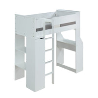 Wooden Twin Size Loft Bunk Bed with Workstation and Ladder, White - AMF-38060