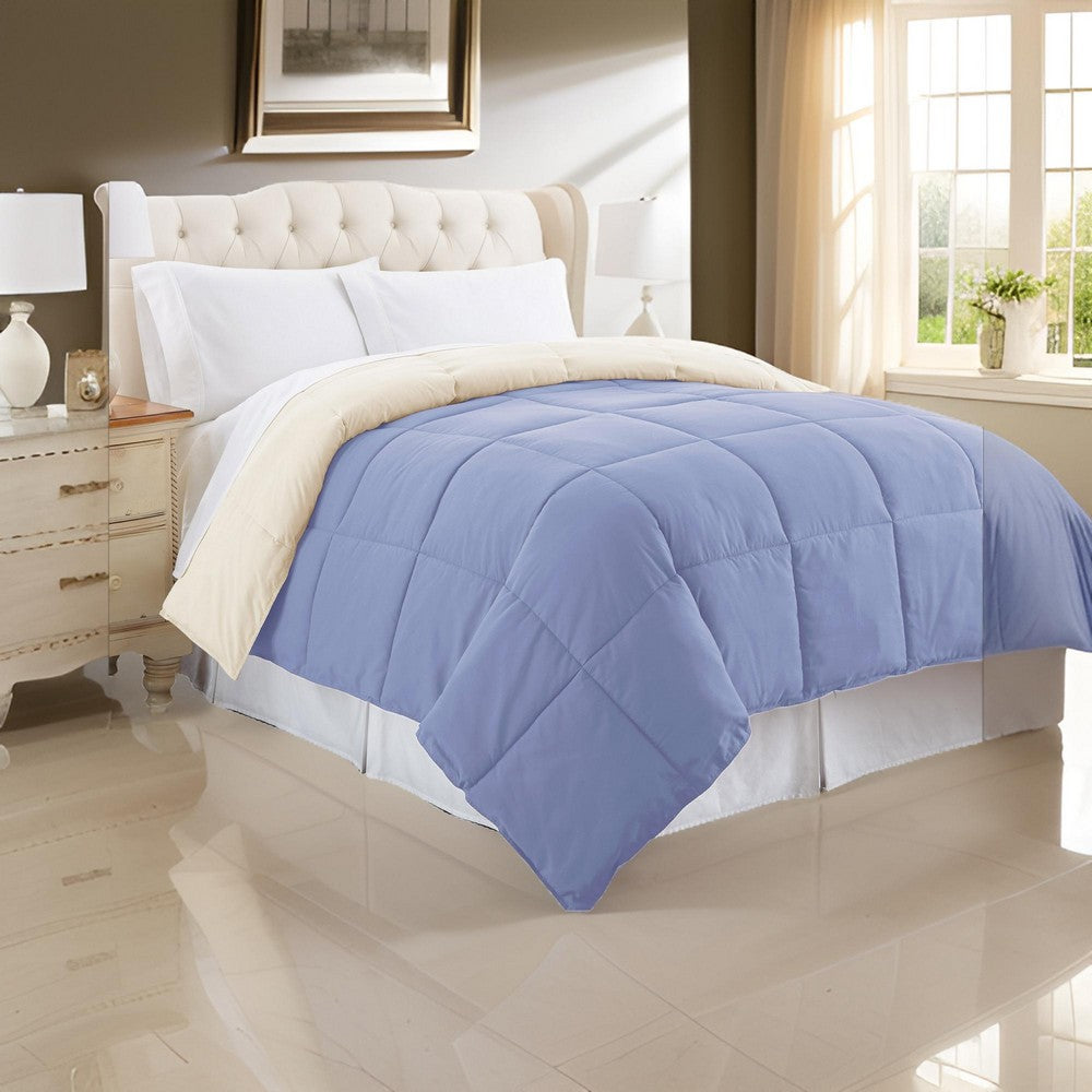 Genoa Twin Size Box Quilted Reversible Comforter , Blue and Cream - BM202039