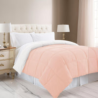 Genoa Twin Size Box Quilted Reversible Comforter , White and Pink - BM202040