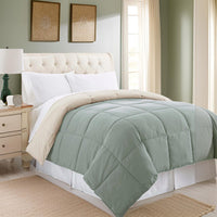 Genoa Twin Size Box Quilted Reversible Comforter , Gray and Beige - BM202044