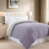 Genoa Twin Size Box Quilted Reversible Comforter , Purple and Gray - BM202045