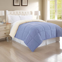 Genoa Queen Size Box Quilted Reversible Comforter , Blue and Cream - BM202046