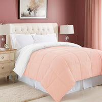 Genoa Queen Size Box Quilted Reversible Comforter , White and Pink - BM202047