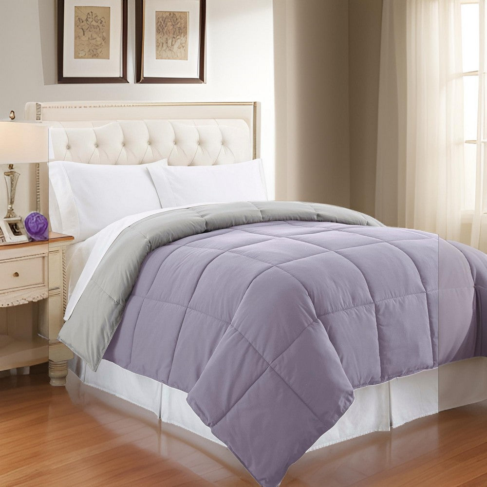 Genoa King Size Box Quilted Reversible Comforter , Purple and Gray - BM202059