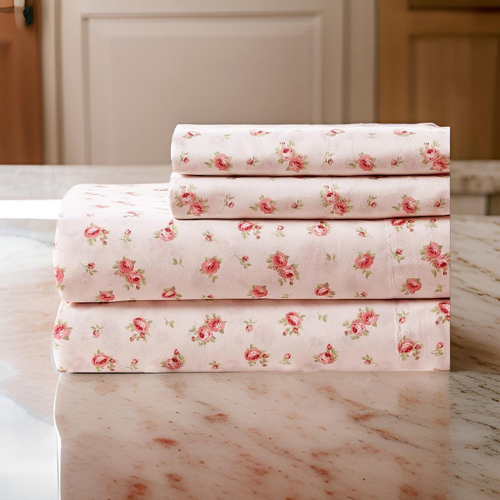 Melun 3 Piece Twin Size Sheet Set with Rose sketch , Pink - BM202079