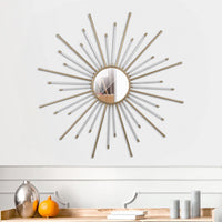 Iron Mirror with Sparkled Sunburst Design, Large, White and Gold - BM202286