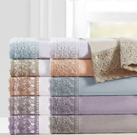 Udine 4 Piece Full Size Microfiber Sheet Set with Crochet Lace , Gray - BM202366