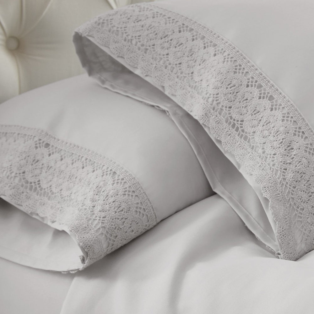 Udine 4 Piece Full Size Microfiber Sheet Set with Crochet Lace , Gray - BM202366