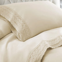 Udine 4 Piece King Size Microfiber Sheet Set with Crochet Lace , Cream - BM202457