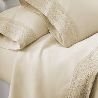 Udine 4 Piece King Size Microfiber Sheet Set with Crochet Lace , Cream - BM202457