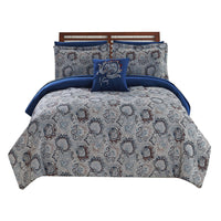 Caen 8 Piece Printed Queen Reversible Comforter Set , Gray and Blue - BM202742