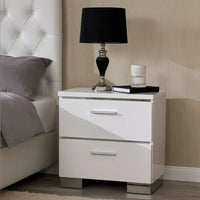 Wood and Metal Nightstand with 2 Drawers,  White and Silver - BM203172