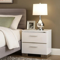 Wood and Metal Nightstand with 2 Drawers,  White and Silver - BM203172
