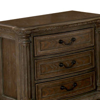 Wooden Nightstand with 3 Drawers and Intricate Carving Details, Brown - BM203243