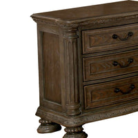 Wooden Nightstand with 3 Drawers and Intricate Carving Details, Brown - BM203243