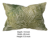 20 X 14 Inch Embroidered Pillow with Palm Leaf Design, White and Green - BM203504 By Casagear Home