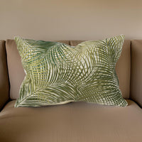 20 X 14 Inch Embroidered Pillow with Palm Leaf Design, White and Green - BM203504