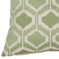 20 X 18 Inch Cotton Pillow with Fretwork Embroidery, Green and White By Casagear Home