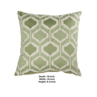 20 X 18 Inch Cotton Pillow with Fretwork Embroidery, Green and White By Casagear Home