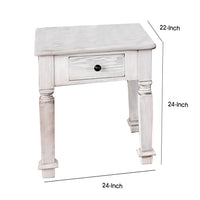 Transitional Style Wooden End Table with 1 Drawer Storage, White - BM203937