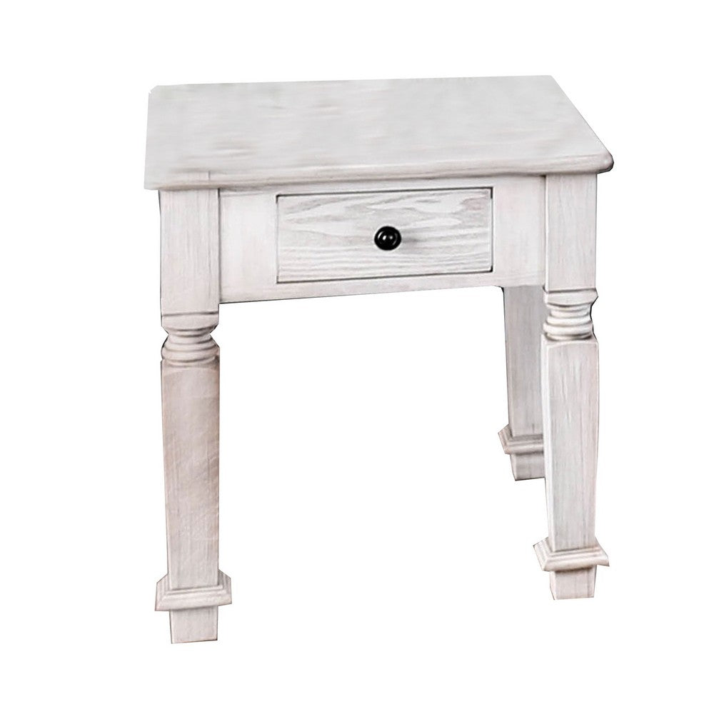 Transitional Style Wooden End Table with 1 Drawer Storage, White - BM203937