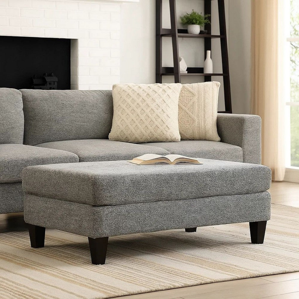 Fabric Upholstered Wooden Ottoman with Tapered Legs, Gray - BM203949