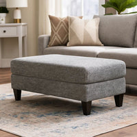 Fabric Upholstered Wooden Ottoman with Tapered Legs, Gray - BM203949