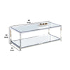 Glass Top Metal Coffee Table with Open Bottom Shelf, Silver and Clear - BM203952
