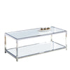 Glass Top Metal Coffee Table with Open Bottom Shelf, Silver and Clear - BM203952