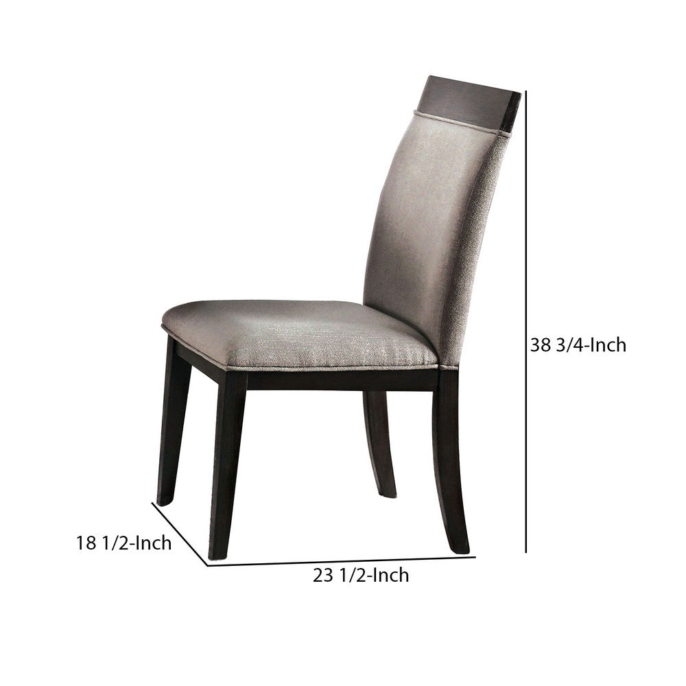 Fabric Upholstered Wooden Side Chair, Set of 2, Beige and Brown - BM203987