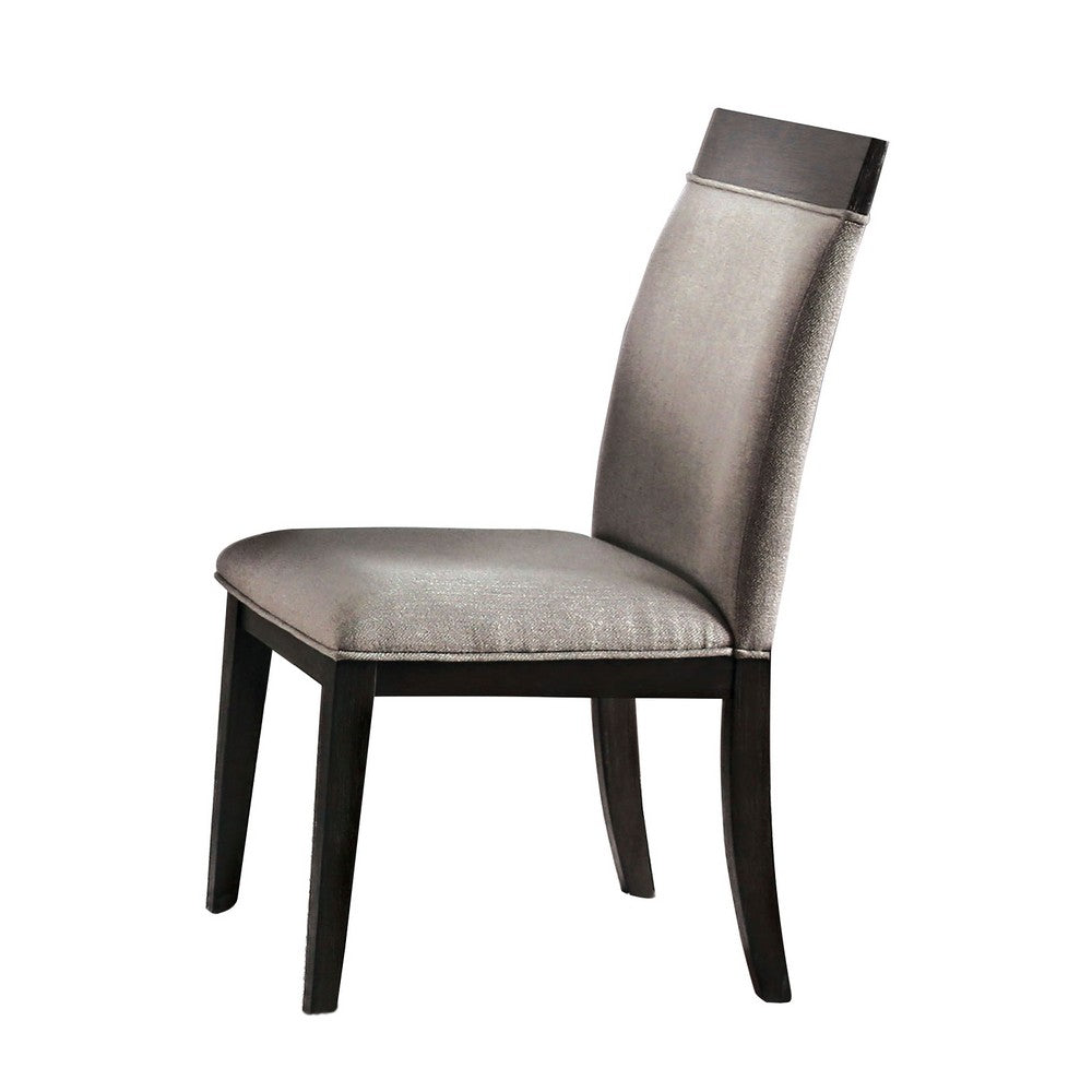Fabric Upholstered Wooden Side Chair, Set of 2, Beige and Brown - BM203987